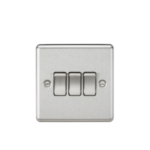 10A 3G 2 Way Plate Switch - Rounded Edge Brushed Chrome