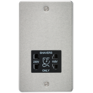 Flat Plate 115/230V dual voltage shaver socket - brushed chrome with black insert
