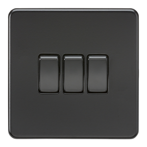Screwless 10A 3G 2-Way Switch - Matt Black with black rockers