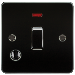 Flat Plate 20A 1G DP switch with neon & flex outlet - gunmetal