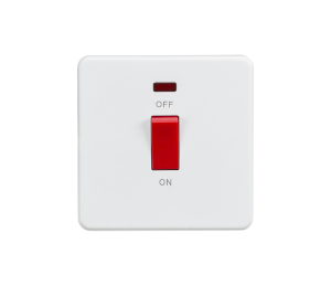 Screwless 45A 1G DP Switch with Neon - Matt White