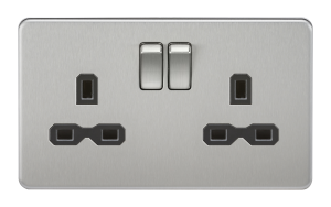 Screwless 13A 2G DP switched socket - brushed chrome with black insert