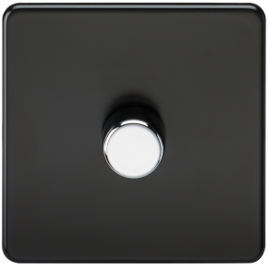 Screwless 1G 2-way 10-200W (5-150W LED) trailing edge dimmer - Matt Black with chrome knob