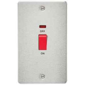 Flat Plate 45A 2G DP switch with neon - brushed chrome