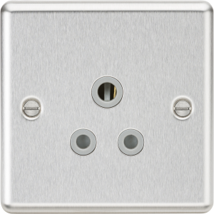 5A Unswitched Socket - Rounded Edge Brushed Chrome Finish with Grey Insert