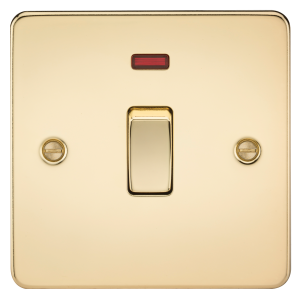 Flat Plate 20A 1G DP switch with neon - polished brass