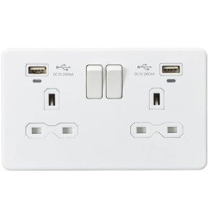 Screwless 13A Smart 2G switched socket with dual USB charger 2.4A - Matt White