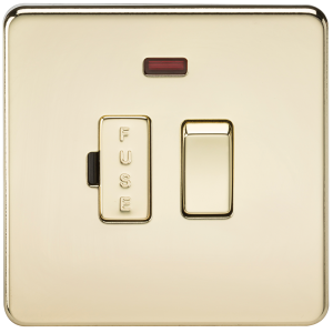 Screwless 13A Switched Fused Spur Unit with Neon - Polished Brass