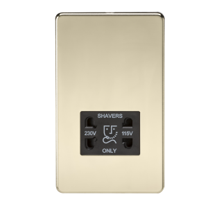 Screwless 115V/230V Dual Voltage Shaver Socket - Polished Brass