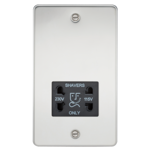 Flat Plate 115/230V dual voltage shaver socket - polished chrome with black insert