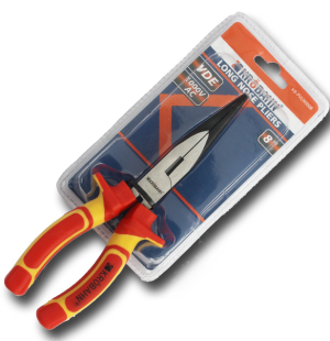 Krobahn 8" VDE Long Nose Pliers Insulated Straight Long Snipe Nose Cutting Plier, KB-PVLN0008