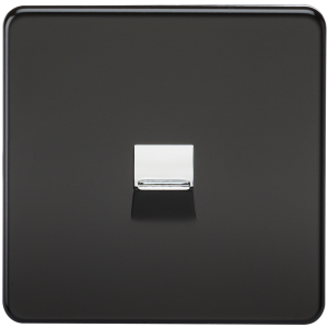 Screwless Telephone Extension Socket - Matt Black with Chrome Shutter
