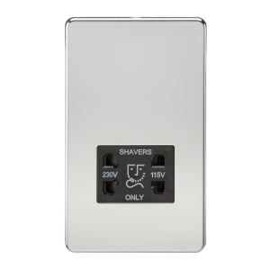 Screwless 115V/230V Dual Voltage Shaver Socket - Polished Chrome