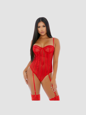 Forplay Body Jarretelles Sheer Up Mesh Rouge
