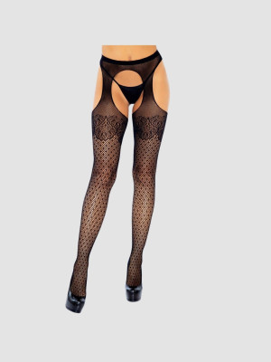 Leg Avenue Collant Porte-Jarretelles 1783 Dentelle & Pois Noir