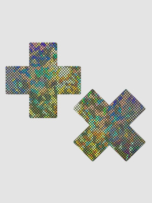 Pastease Cache-Tétons Croix Strass Disco Argent