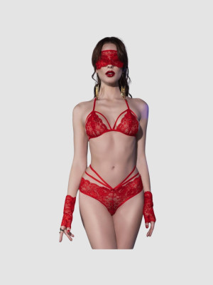 Chilirose Ensemble 4 Pièces CR4608 Dentelle Rouge