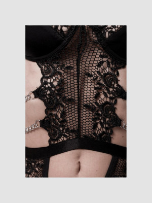 Grey Velvet Guêpière dentelle & chaînes 20225 Devote noir