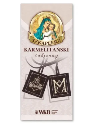 Szkaplerz sukienny haftowany w kartoniku.