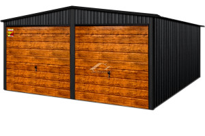 GARAŻ LUX 6X9 – DWUSPADOWY DACH, DREWNOPODOBNE BRAMY UCHYLNE, OKUCIA BLACHARSKIE