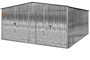 GARAŻ BLASZANY OCYNKOWANY 7X7 – DWUSPADOWY DACH, DWIE BRAMY UCHYLNE