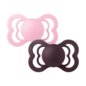 BIBS Supreme Silicone Smokk Str. 2, 6-18 mnd, baby pink/plum, 2 stk.