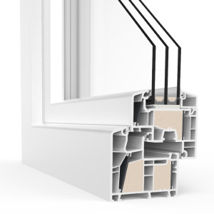 Fenêtre passive, PVC, aluplast, energeto® 8000 ED, blanc, 1 vantail, vitrage fixe, 510 x 510 mm, configuration personnalisée