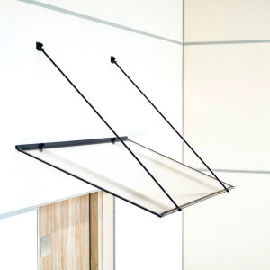 fenetre24.com Marquise de porte Olivet, marquise plate, en aluminium et verre, anthracite, avec gouttière d’évacuation, configuration personnalisée