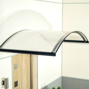 fenetre24.com Marquise de porte Guéret, marquise incurvée, en aluminium et polycarbonate cellulaire, anthracite, avec gouttière d’évacuation