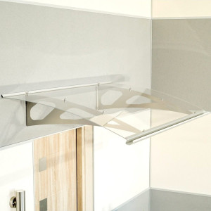 fenetre24.com Marquise de porte Lunéville, marquise arrondie, en acier inoxydable, aluminium et verre acrylique clair, anthracite, avec gouttière