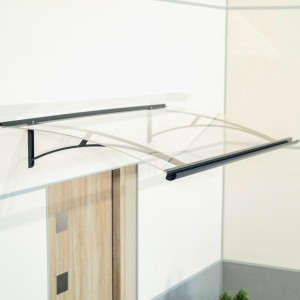 fenetre24.com Marquise de porte Toul, marquise arrondie en aluminium et verre acrylique clair ou satiné, anthracite, avec gouttière d’évacuation