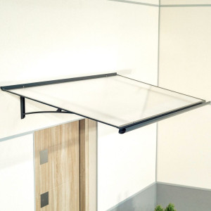 fenetre24.com Marquise de porte Langres, marquise incurvée, en aluminium et polycarbonate cellulaire, anthracite, avec gouttière d’évacuation