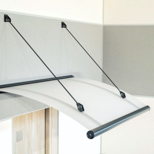 fenetre24.com Marquise de porte Sézanne, marquise arrondie, en aluminium et verre, anthracite, avec gouttière d’évacuation, configuration