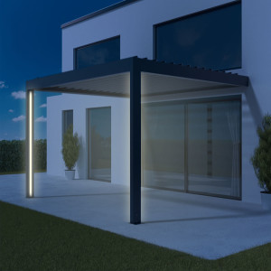 fenetre24.com Pergola avec éclairage sur poteaux, rubans LED, pergola bioclimatique adossée, manuel, aluminium, 1000x1600 mm, configuration