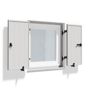 fenetre24.com Volets Battants, lames Deauville, Blanc signalisation RAL 9016, 800 x 800 mm, 2 vantaux avec couvre-joint, configurable individuellement