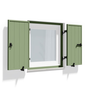 fenetre24.com Volets Battants de fenêtre, avec cadre de montage, lames Deauville, RAL 6021 vert pâle, 800 x 800 mm, 2 vantaux avec couvre-joint, sur