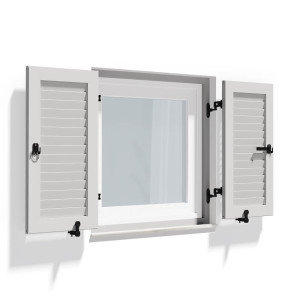 fenetre24.com Volets Battants avec cadre de montage, lames Nice, Blanc signalisation RAL 9016, 800 x 800 mm, 2 vantaux avec couvre-joint, sur mesure