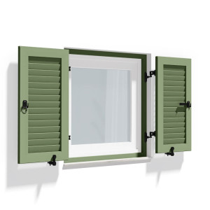 fenetre24.com Volets Battants verts avec cadre de montage, lames Nice, RAL 6021 vert pâle, 800 x 800 mm, 2 vantaux avec couvre-joint, à configurer en