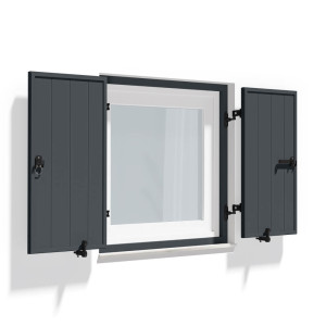 fenetre24.com Volets Battants modernes, cadre de montage lames Deauville, RAL 7016 gris anthracite, 800 x 800 mm, 2 vantaux avec couvre-joint, à