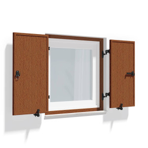 fenetre24.com Volets Battants aspect bois, cadre de montage lames Deauville, décor bois Golden Classic, 800 x 800 mm, 2 vantaux avec couvre-joint,