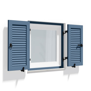 fenetre24.com Volets Battants bleus, volets à cadre de montage, lames Cannes, RAL 5014 bleu pigeon, 800 x 800 mm, 2 vantaux avec couvre-joint, sur
