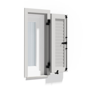 fenetre24.com Volets Battants alu, volets à cadre dormant lames Nice, RAL 9016 blanc signalisation, 300 x 800 mm, 1 vantail ouverture à gauche, sur