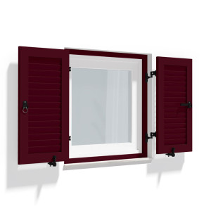 fenetre24.com Volets Battants rouges, volets à cadre de montage lames Nice, rouge pourpre RAL 3004, 800 x 800 mm, 2 vantaux avec couvre-joint, sur