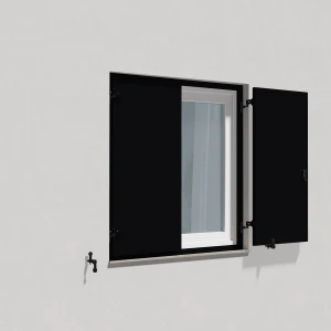 fenetre24.com Volets Battants noirs, persiennes avec cadre de montage lames Deauville, RAL 9005 mat, 800 x 800 mm, 2 vantaux avec battement, sur