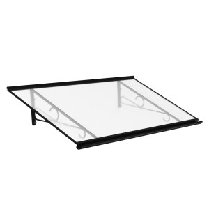 fenetre24.com Marquise de porte Alès, marquise plate, en aluminium et polycarbonate solide, anthracite, avec gouttière d’évacuation, configuration