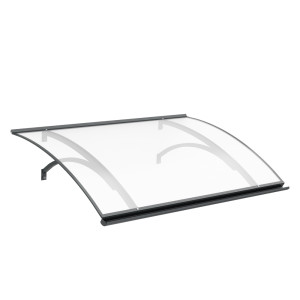 fenetre24.com Marquise de porte Bellac, marquise incurvée, en aluminium et polycarbonate cellulaire, anthracite, avec gouttière d’évacuation