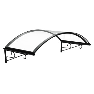 fenetre24.com Marquise de porte Redon, marquise incurvée, en aluminium et polycarbonate solide, anthracite, avec gouttière d’évacuation, configuration