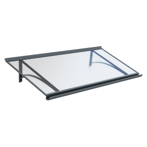 fenetre24.com Marquise de porte Nevers, marquise plate, en aluminium et verre, anthracite, avec gouttière d’évacuation, configuration personnalisée