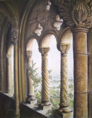Wunschmotiv als Fensterfolie - Romanischer Säulengang oder mit Eige...