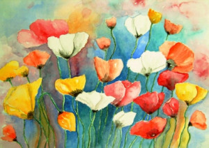 Bilder Fensterfolie - Bunter Mohn Aquarell Malerei oder mit Eigenem...